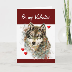 Cartão De Festividades Romantic Silly Watercolor Wolf Valentine Love you