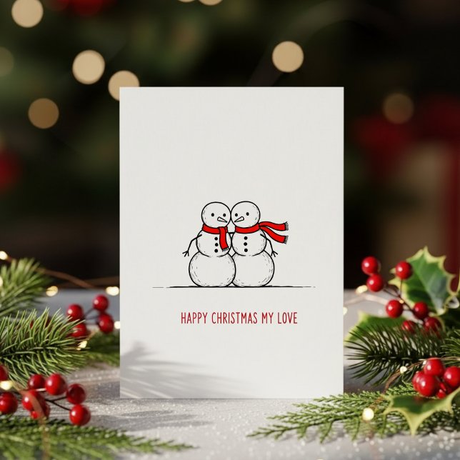Cartão De Festividades Romantic Snowman Kiss Card – Sweet Christmas Love  (Criador carregado)