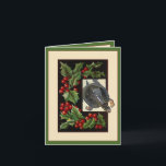 Cartão De Festividades Romantic, turtle Christmas holiday greeting card<br><div class="desc">A vintage postcard modified with a photograph of a spotted turtle coming "out of the water" into a holly border.</div>