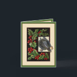 Cartão De Festividades Romantic, turtle Christmas holiday greeting card<br><div class="desc">A vintage postcard modified with a photograph of a spotted turtle coming "out of the water" into a holly border.</div>
