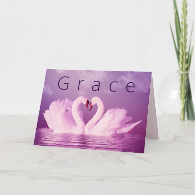 Cartão De Festividades Romântica Grace Swans Purple Pink Personalizado (Frente)