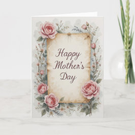 Cartão De Festividades Romântica Rosa Bege Dia das Mães Floral Vintage 