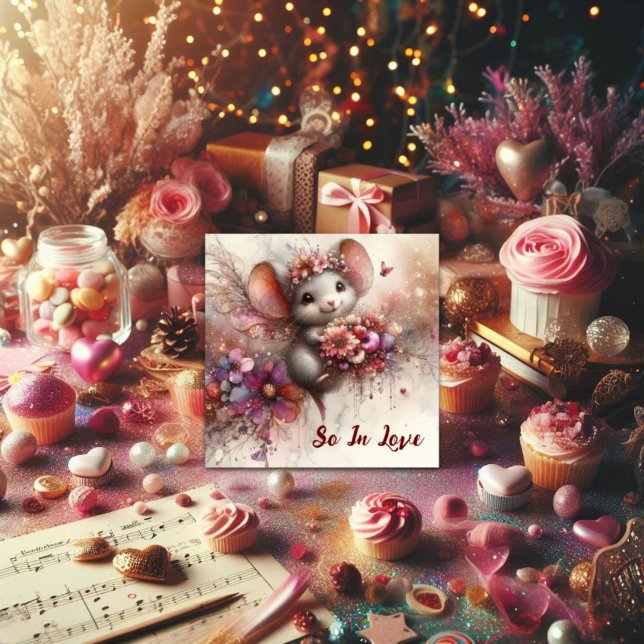 Cartão De Festividades Romântica, Tão Apaixonada, Namorados De Rato De Aq (Criador carregado)