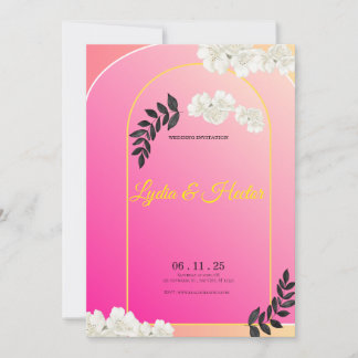 Cartão De Festividades -Romântico-Rosa-Aquarela-Florais-Casal-Casamento-
