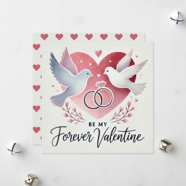 Cartão De Festividades Romântico "Seja Minha Válida para Sempre" Pombas e (Frente/Verso In Situ)