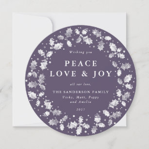 Cartão De Festividades Ronda Roxo Holly Wreath Peace Love + Joy