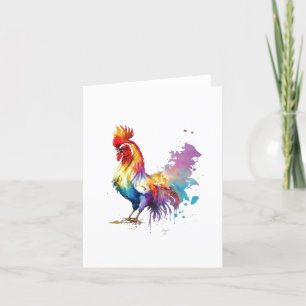 Cartão De Festividades Rooster F Retrato de Pássaro em Aquarelas e Caneta