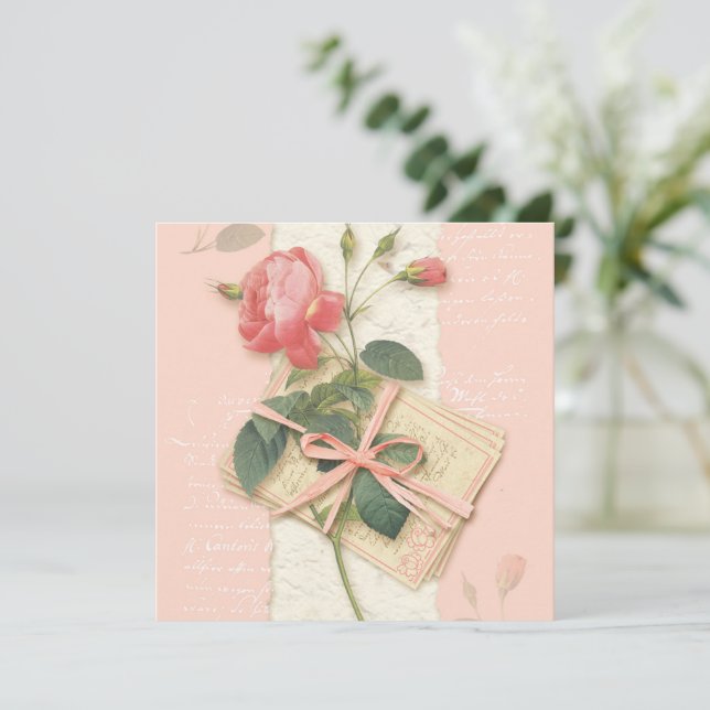 Cartão De Festividades Rosa (Em pé/Frente)