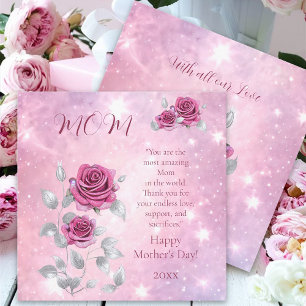 Cartão De Festividades Rosa Cor-de-Rosa Folha de Prata Brilhante Feliz Di