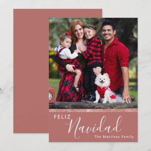 Cartão De Festividades Rosa de Foto Personalizada de Feliz Navidad, Doura