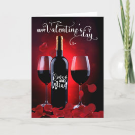 Cartão De Festividades Rosa de Petais e Dia de os namorados de Vinho