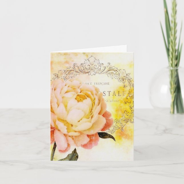 Cartão De Festividades Rosa de Vintage (Frente)