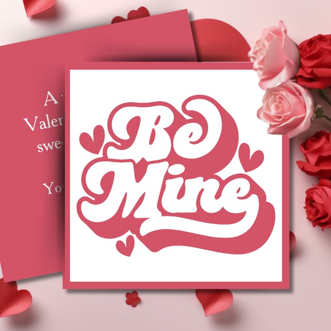 Cartão De Festividades Rosa e Branco Retro Seja Minha Personalizado Dia d (Pink and White Retro Be Mine Custom Valentine's Holiday Card. Add your name and a special message!)