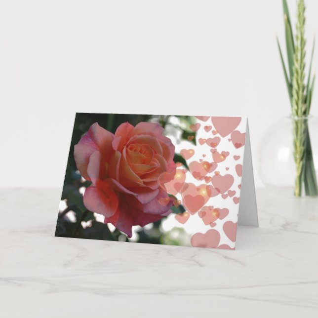 Cartão De Festividades Rosa e Corações (Frente)