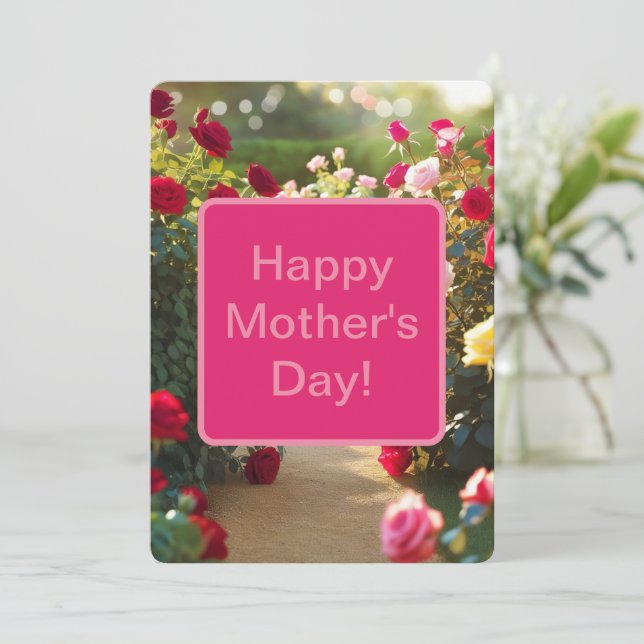 Cartão De Festividades Rosa Garden Path Red Pink Green 2025 (Em pé/Frente)