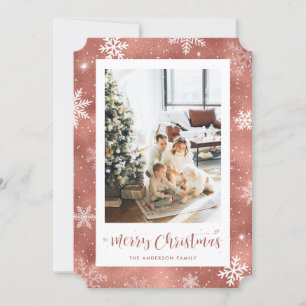 Cartão De Festividades Rosa Gold Foil Snowflake Foto Feliz Natal