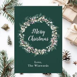 Cartão De Festividades Rosa Holly Wreath Feliz Natal