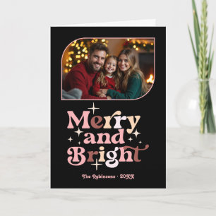 Cartão De Festividades Rosa Luxe Feliz e foto retrógrada de Natal