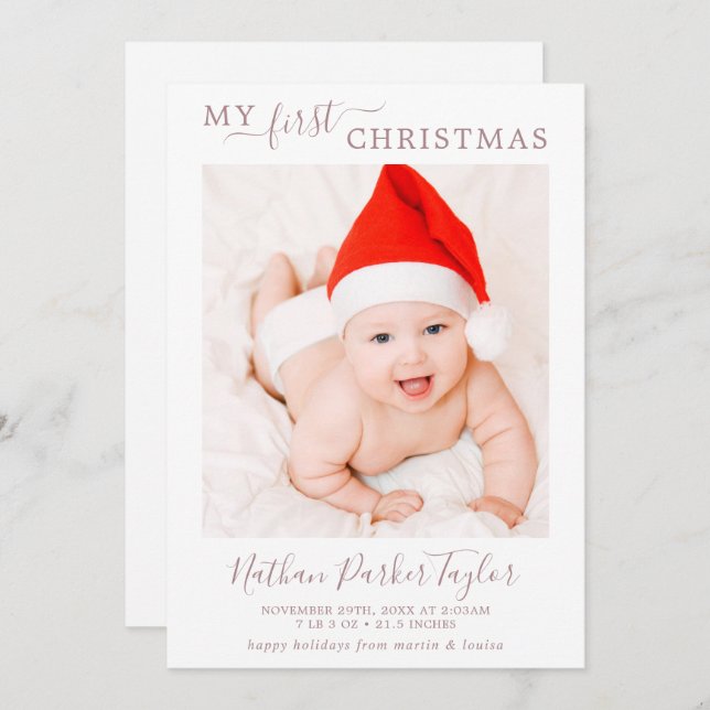 Cartão De Festividades Rosa mínimo Dourado Minha primeira foto de bebê de (Frente/Verso)