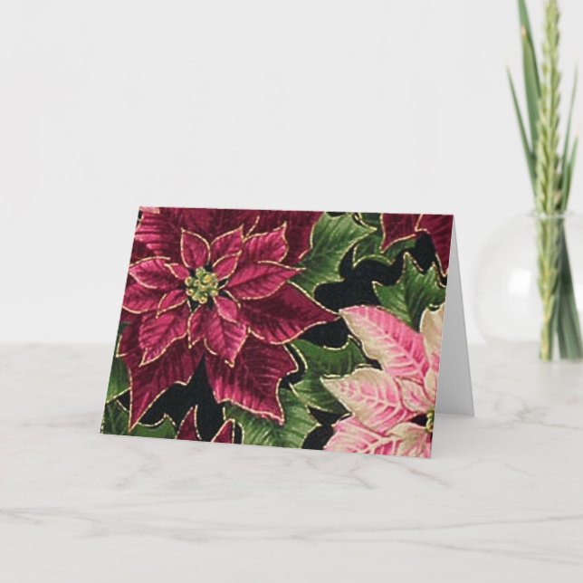 Cartão De Festividades Rosa retro de Borgonha da poinsétia do 50 (Frente)