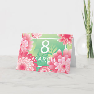 Cartão De Festividades Rosa verde 8 de março. Feliz Dia das Mulheres e da