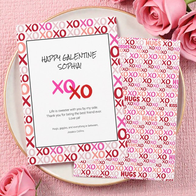 Cartão De Festividades Rosados e Vermelhos Galentines XOXO Melhores Amiga (Pink and Red Galentines XOXO Modern Best Friend Holiday Card)