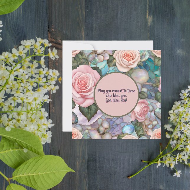 Cartão De Festividades Rosas cor-de-rosa sobre Bênçãos Iridescentes (Criador carregado)