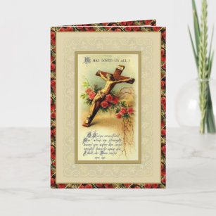Cartão De Festividades Rosas de Lenten Crucifix, católico, Prayer Vintage