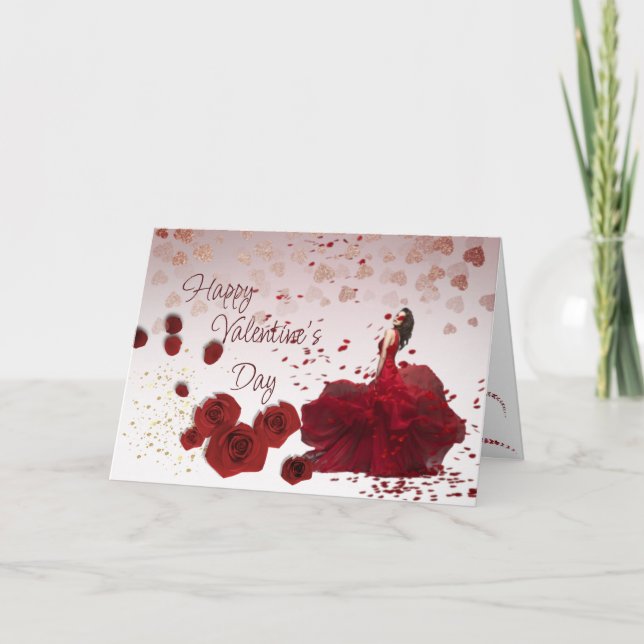 Cartão De Festividades  rosas de San Valentín con corazones  (Frente)