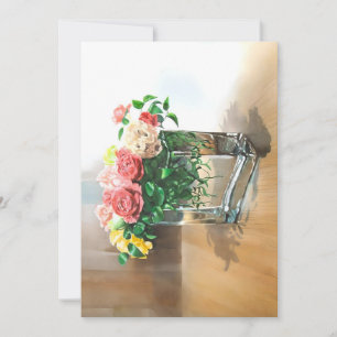 Cartão De Festividades Rosas Em Vaso Limpo Em Aquarelas