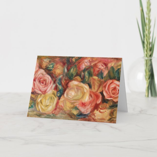 Cartão De Festividades Rosas por pintura impressionista do Renoir (Frente)