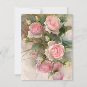Cartão De Festividades Rosas Rosa Em Aquarelas