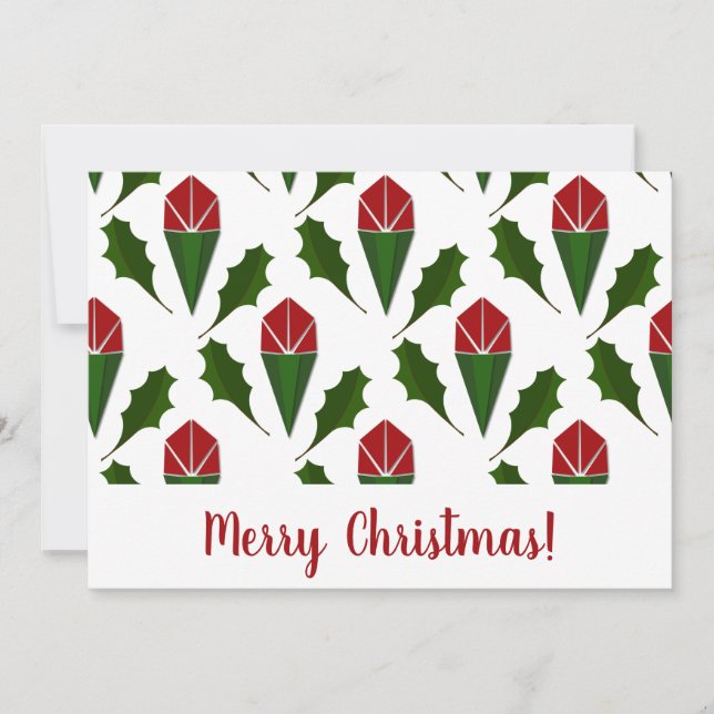 Cartão De Festividades Rosas Vermelhas e Azevinho Abstratos Elegantes Per (Frente)