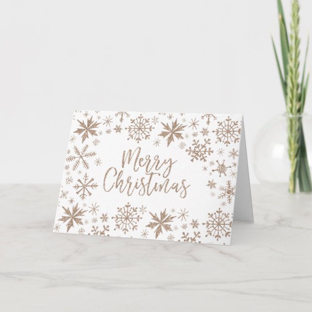 Cartão De Festividades Rose Gold Glitter Snowflake Merry Christmas Cards (Frente)