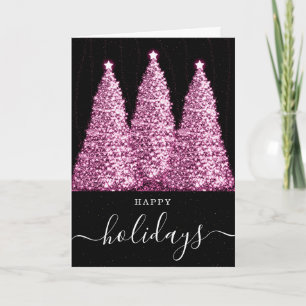 Cartão De Festividades Rose Gold No Photo Holidays Christmas Glitter Tree