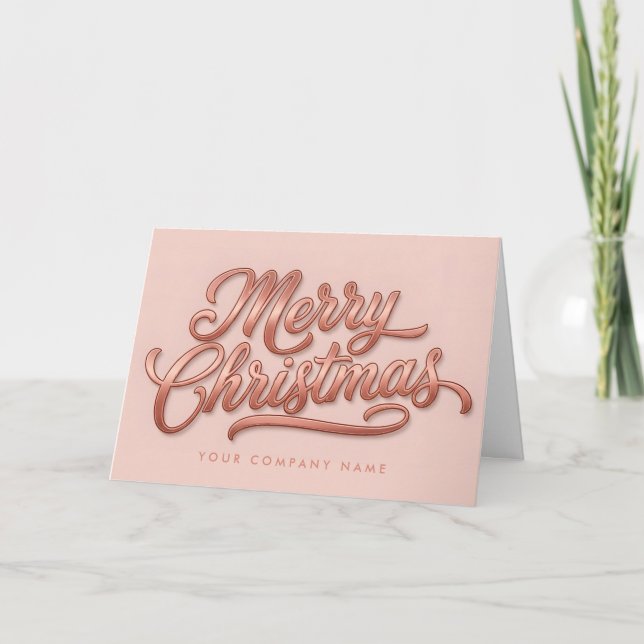 Cartão De Festividades Rose Gold Retro Script Feliz Natal (Frente)