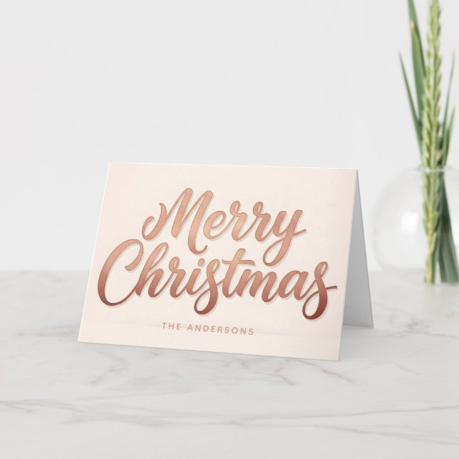 Cartão De Festividades Rose Gold Retro Script Merry Christmas (Frente)