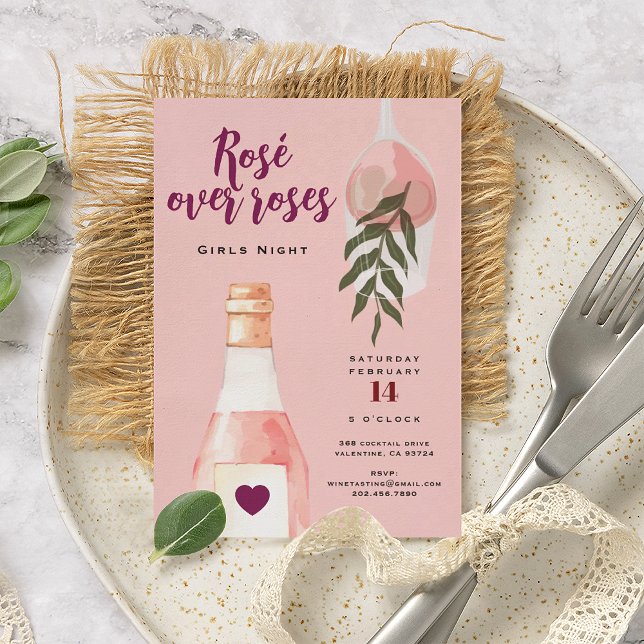 Cartão De Festividades Rosé over Roses Pink Girls Night Out Invitation (Criador carregado)
