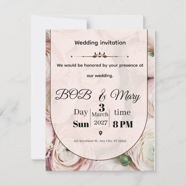 Cartão De Festividades Rose Ranniculus Wedding Invitation for you  (Frente)