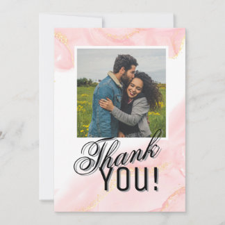 Cartão De Festividades Rose & White Marble Vein Photo Thank You Card