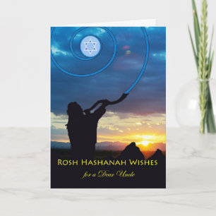 Cartão De Festividades Rosh Hashaná para o Tio, Chifre Shofar e Céu