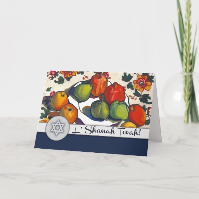 Cartão De Festividades Rosh Hashanah | Ano Novo Judaico Arte Refinada (Frente)