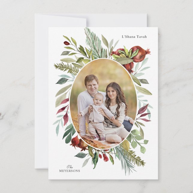 CARTÃO DE FESTIVIDADES ROSH HASHANAH ELEGANT WATERCOLOR FOTO DE BOAS-VIND (Frente)