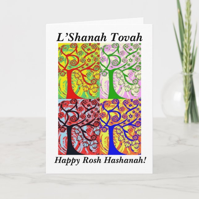 Cartão De Festividades Rosh Hashanah - Judaica Hamsa Tree Of Life Sunrise (Frente)