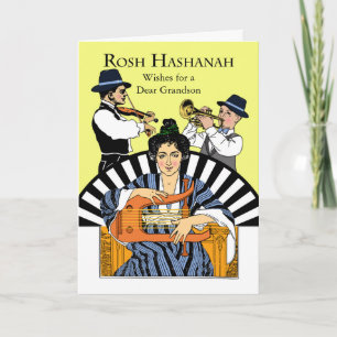Cartão De Festividades Rosh Hashanah Personalizado para Neto, Banda Klezm