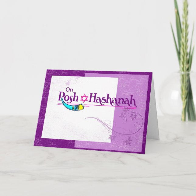 Cartão De Festividades Rosh Hashanah Purple Shfar (Frente)