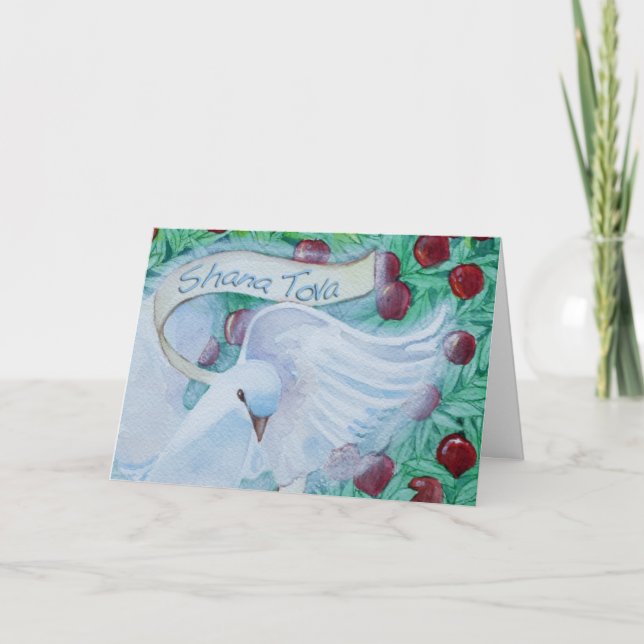 Cartão De Festividades Rosh Hashanah Shana Tova Dove with Apples (Frente)