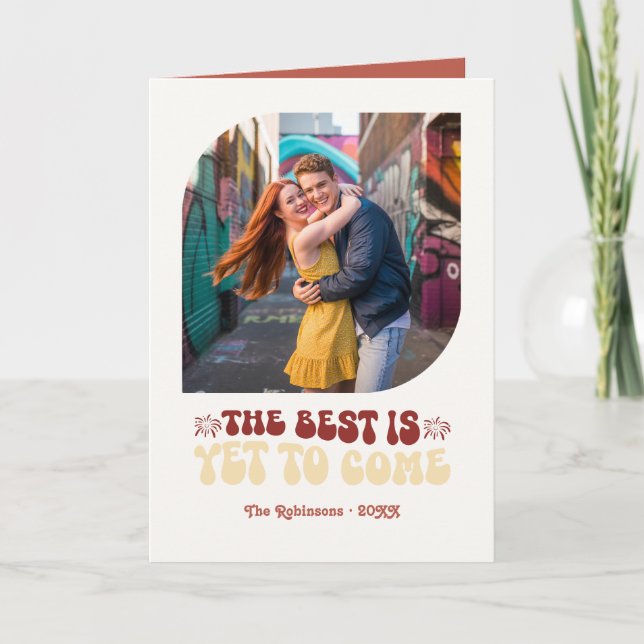 Cartão De Festividades Rosso & Cream Champagne Retro New Year Photo (Frente)