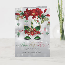 Cartão De Festividades Rosto de Unicórnio Festivo Verde e Dourado de Feri