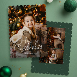 Cartão De Festividades Roteiro caprichoso Feliz Natal três fotos verde